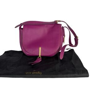 Vera Bradley Deep Fuschia Carson Saddle Bag Leather Crossbody EUC Gold Tone